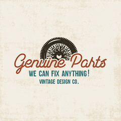 Vintage car service label design. Genuine parts sign. Retro colors. Good for repair workshop,...