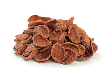 Brown cocoa cornflakes closeup