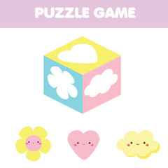 Matching children educational game. Match pictures and silhouettes on cube toy. Puzzle Activity for kids and toddlers.