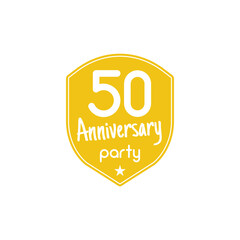 50 years anniversary party badge, sign. Emblem of 50th anniversary party in flat style. Easy to edit use your number, text. Anniversary party logo illustration isolate on white background