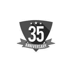 35 years Anniversary badge, sign and emblem. Flat design. Easy to edit and use your number, text. illustration isolate on white background. Monochrome.