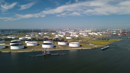Fototapeta na wymiar Industrial silos for fuel storage at Rotterdam Harbor