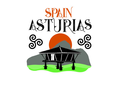 Horreo, old wooden building used as granary. Typical from Asturias, Spain. Vector Ilustration. 