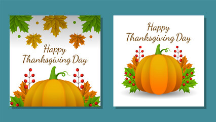 Thanksgiving day banner, poster, greeting card and invitation background. Autumn season inscription. Vector illustration.