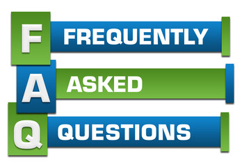 FAQ - Frequently Asked Questions Green Blue Blocks Left Boxes Text 