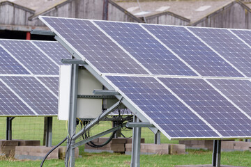 Solar Panels on a livestock farm providing clean sustainable energy and reducing emissions in agriculture