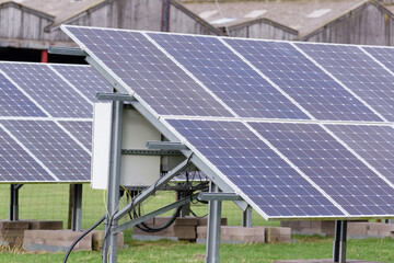 Solar Panels on a livestock farm providing clean sustainable energy and reducing emissions in...