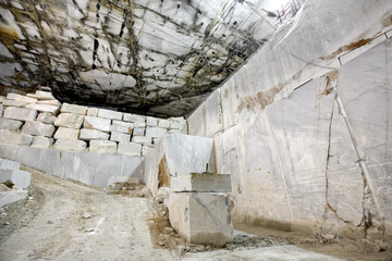 Panorama view of open cast Carrara marble quarry