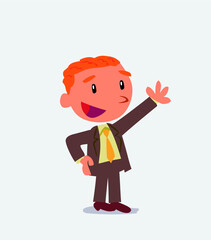  cartoon character of businessman explaining something while pointing