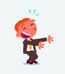 cartoon character of businessman laughing a lot while showing something