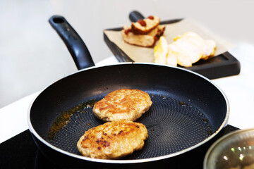 Cutlets fried in a pan. Cooking meat according to a traditional recipe