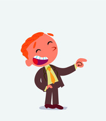 cartoon character of businessman points to his side while laughing