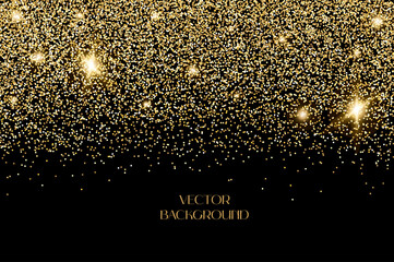 Sparkling falling gold dust.Vector horizontal background with glitter and space for text.