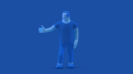 Man showing presenting with arm standing on white background front view. 3D illustration