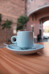 Cooffee cup on terrace. Covid-19 restrictions.