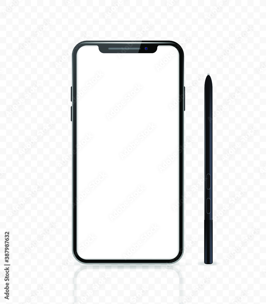 Poster realistic smartphone , black color . front view . isolated vector elements