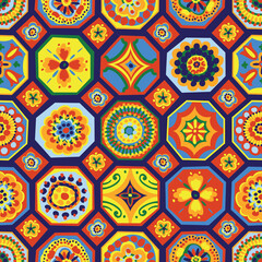 Cute abstract floral tiles patchwork vector seamless pattern