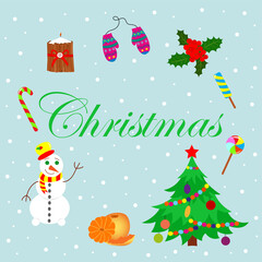 Set of flat Christmas elements. Holiday greeting card