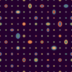 Circles and ovals on a dark background. Abstract vector pattern of multicolored circles and ovals different sizes.