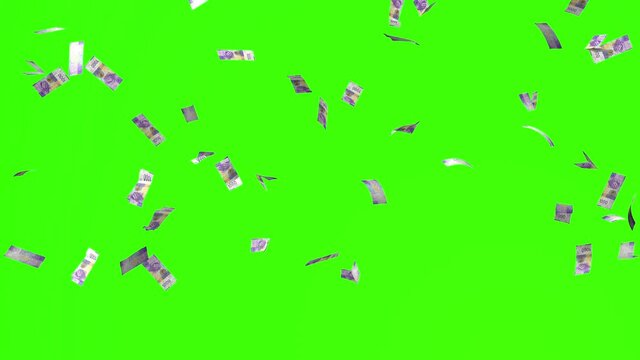 1000 franc bills swiss money falling rain green screen chroma key animation 3d