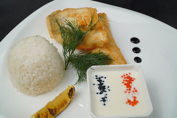 salmon steak with rice