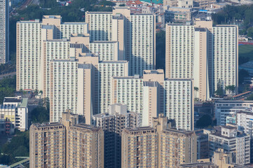 Obraz na płótnie Canvas Aerial view of high rise residential building in Hong Kong city