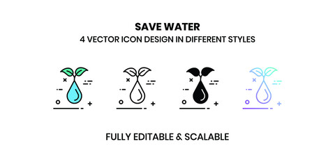 Fototapeta premium Save Water Vector illustration icons in different styles