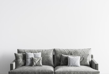 Closeup for luxury gray living room design, empty wall mockup, 3d render
