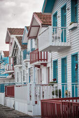 Tradittional fishermen's colorful houses in Costa Nova, Aveiro, Portugal. Tourism atraction.