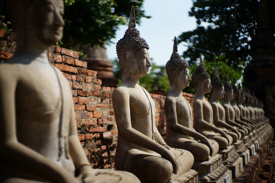 Limestone Buddhist state at Wat Yai Chai Mongkhon, Ayutthaya Thailand.