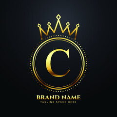 Letter C gold  luxury crown logo concept