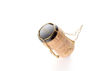 new year concept: champagne cork with date 2021  isolated on white background