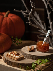 Pumpkin jam toast with cheese and walnuts