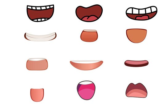 set of lips and mouth isolated on white background.