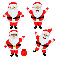 Set of vector funny Santas. Illustration on the theme of new year and Christmas holidays.
