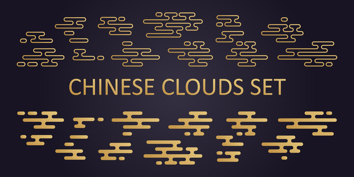 Asian cloud set. Vector collection of elements in chinese and japanese style. Traditional oriental ornament