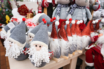 Plush christmas toys on the store shelf