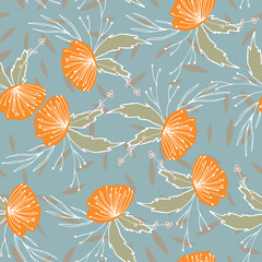 Floral vector seamless pattern with  flowers, berries, leaves and twigs. Beautiful hand drawn bouquets in pastel colors in vintage style.