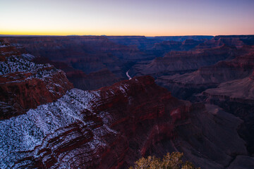 Fototapeta na wymiar Grand Canyon in winter at dusk in USA