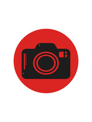 Camera icon in a red circle. Isolated object. 3D rendering