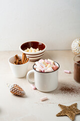 Christmas chocolate beverage in white cup