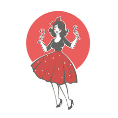 Merry  Christmas and happy new year retro girl image