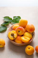 Close up of Raw ripe apricots in bowl