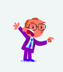 cartoon character of businessman pointing at something outraged.