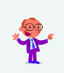 cartoon character of businessman smiling while pointing