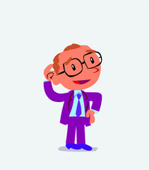 Thoughtful cartoon character of businessman scratching his head