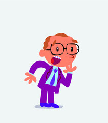 Unpleasantly surprised cartoon character of businessman looks to the side