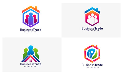 Set of House People logo design vector, Colorful People logo design template, Icon symbol