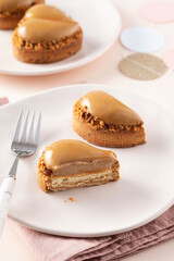 Heart shape vanilla tart with nuts. Valentine's Day.