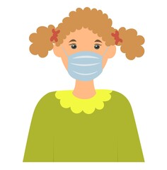 girl wearing a medical mask to protect her from the virus